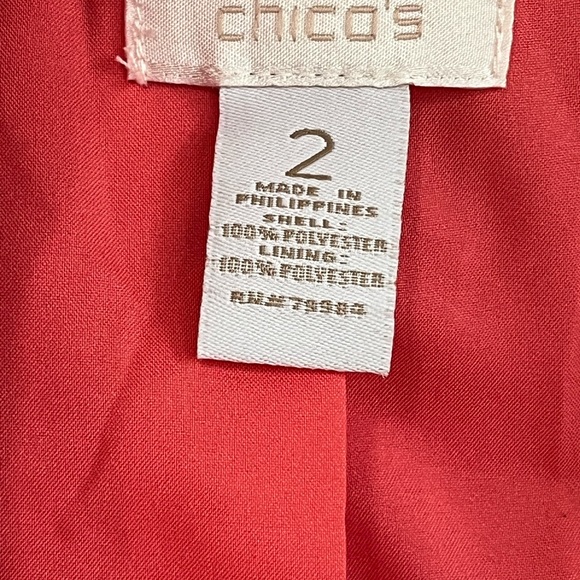 Chico’s Coral Salmon Jacket Full Zip 2 M/L Snake Pattern 3/4 Sleeve Cords Lined - Picture 14 of 15